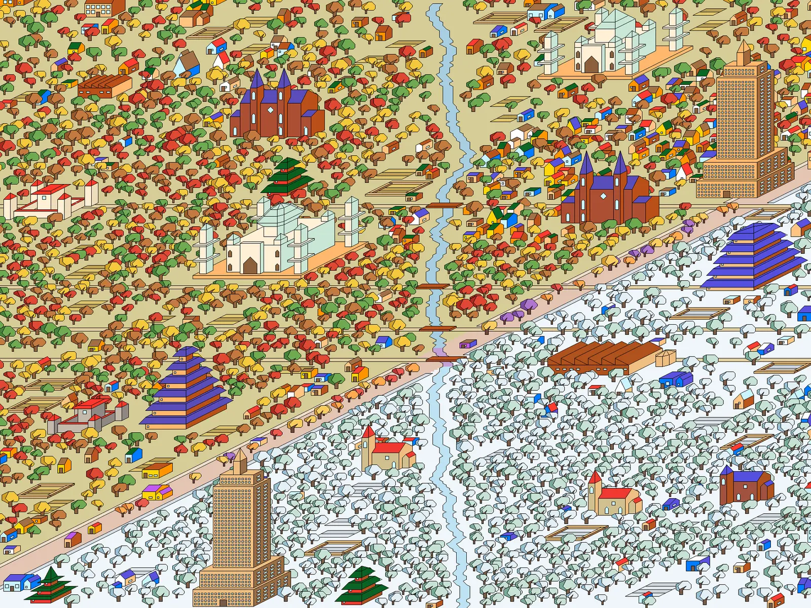 The Long Country — four seasons landscape, 18 landmarks