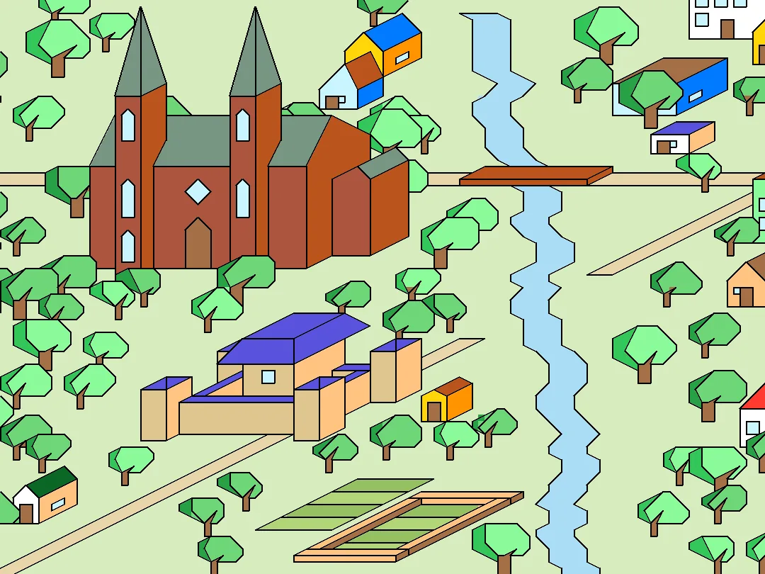 Noon Road — day landscape, 2 landmarks