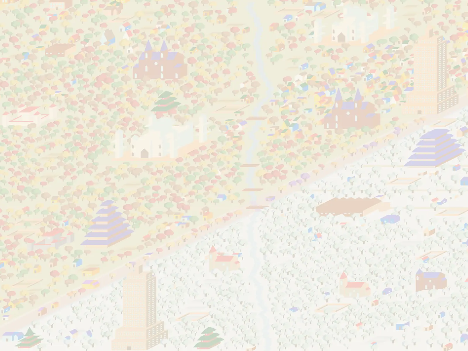 A large landscape, still faint under the grid